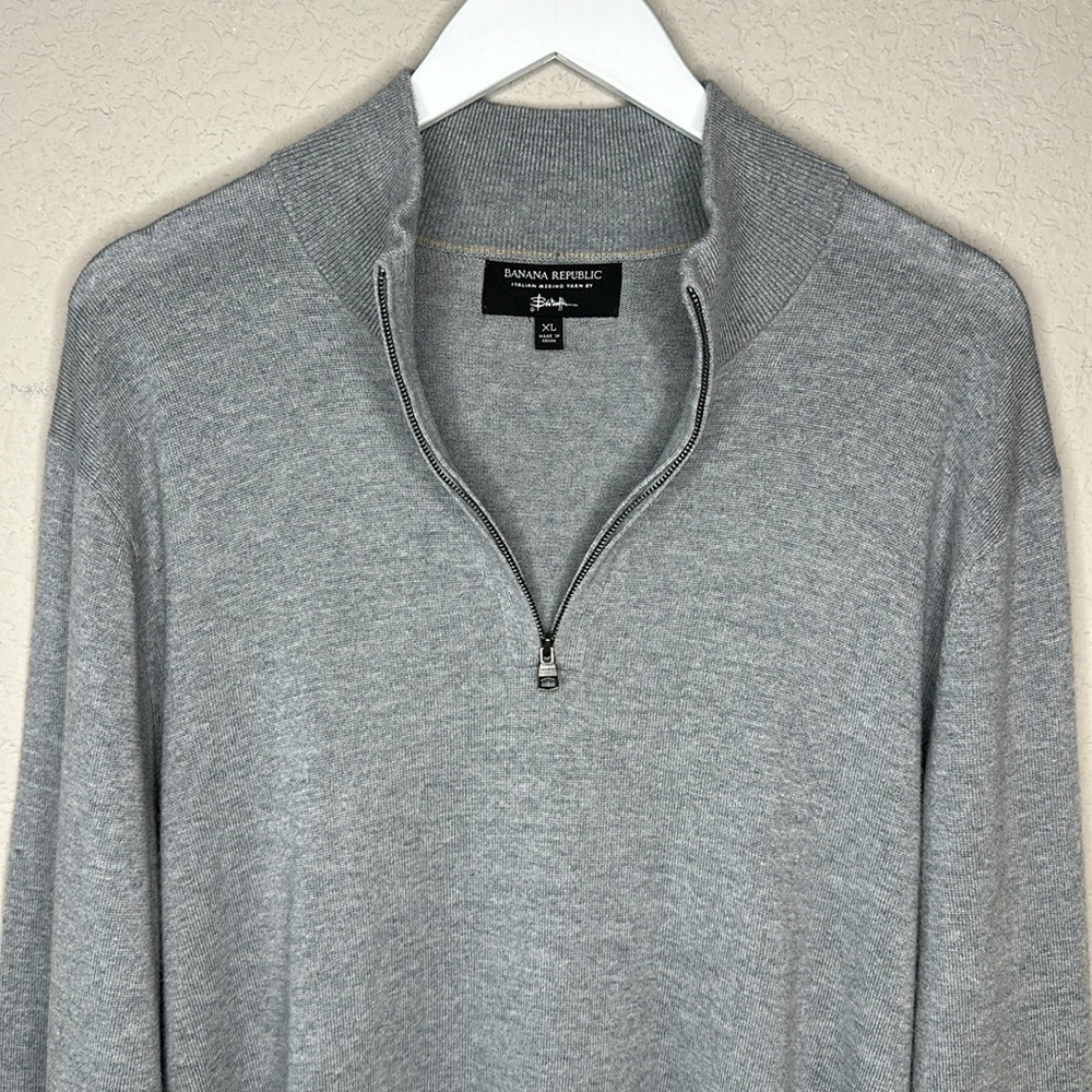 Banana Republic 100% Italian Merino‎ Wool by Baruffa Quarter Zip Sweater Size XL - Picture 5 of 13